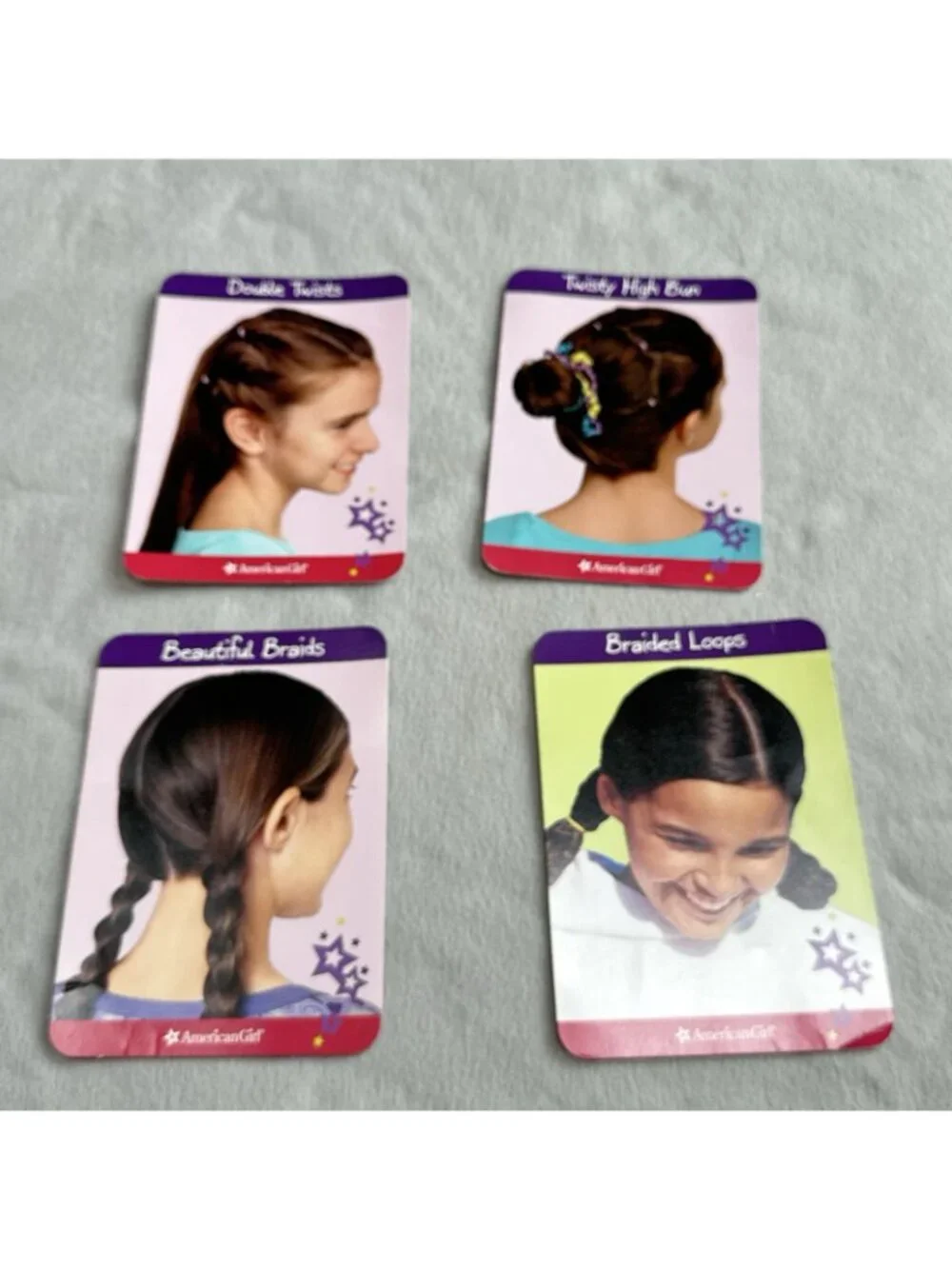 American Girl Hair Ties Fuchsia Bows Style Cards Braids Twists Loops Instruction